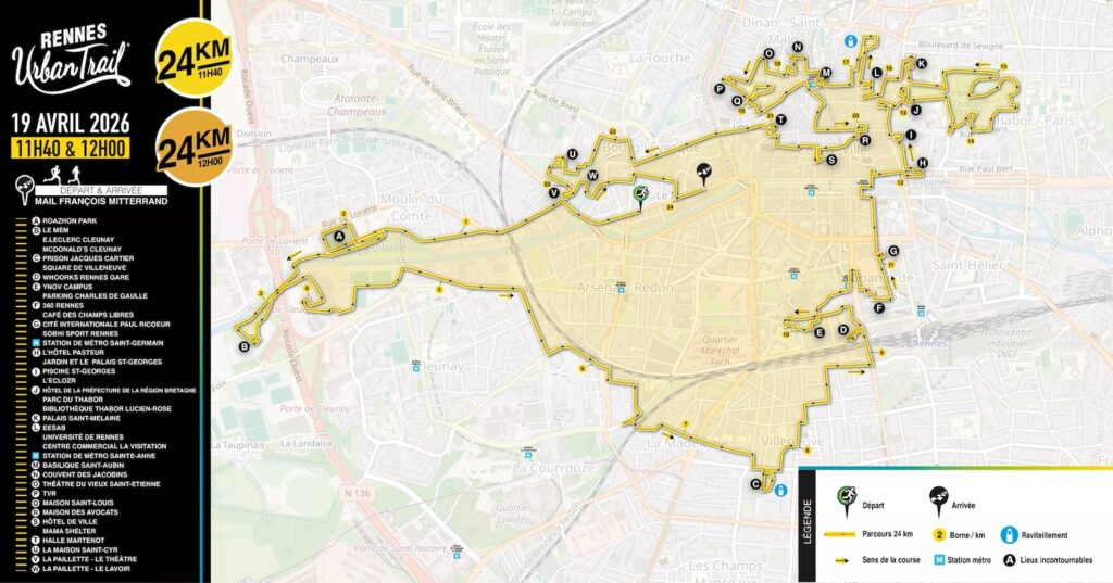 Parcours du 24km du Rennes Urban Trail 2026