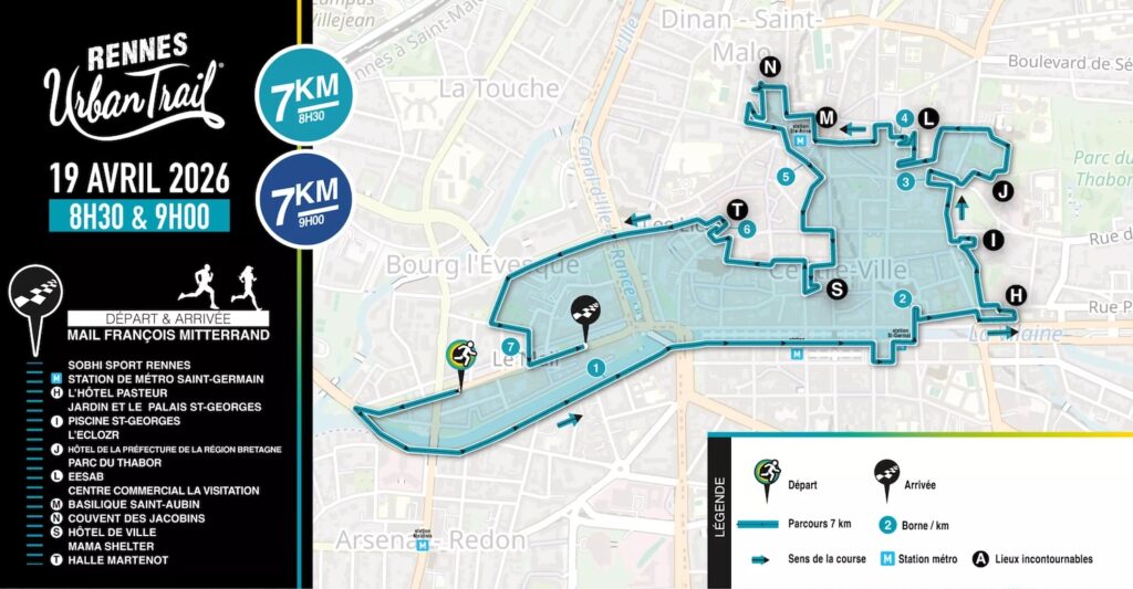 Parcours du 7km Rennes Urban Trail 2026