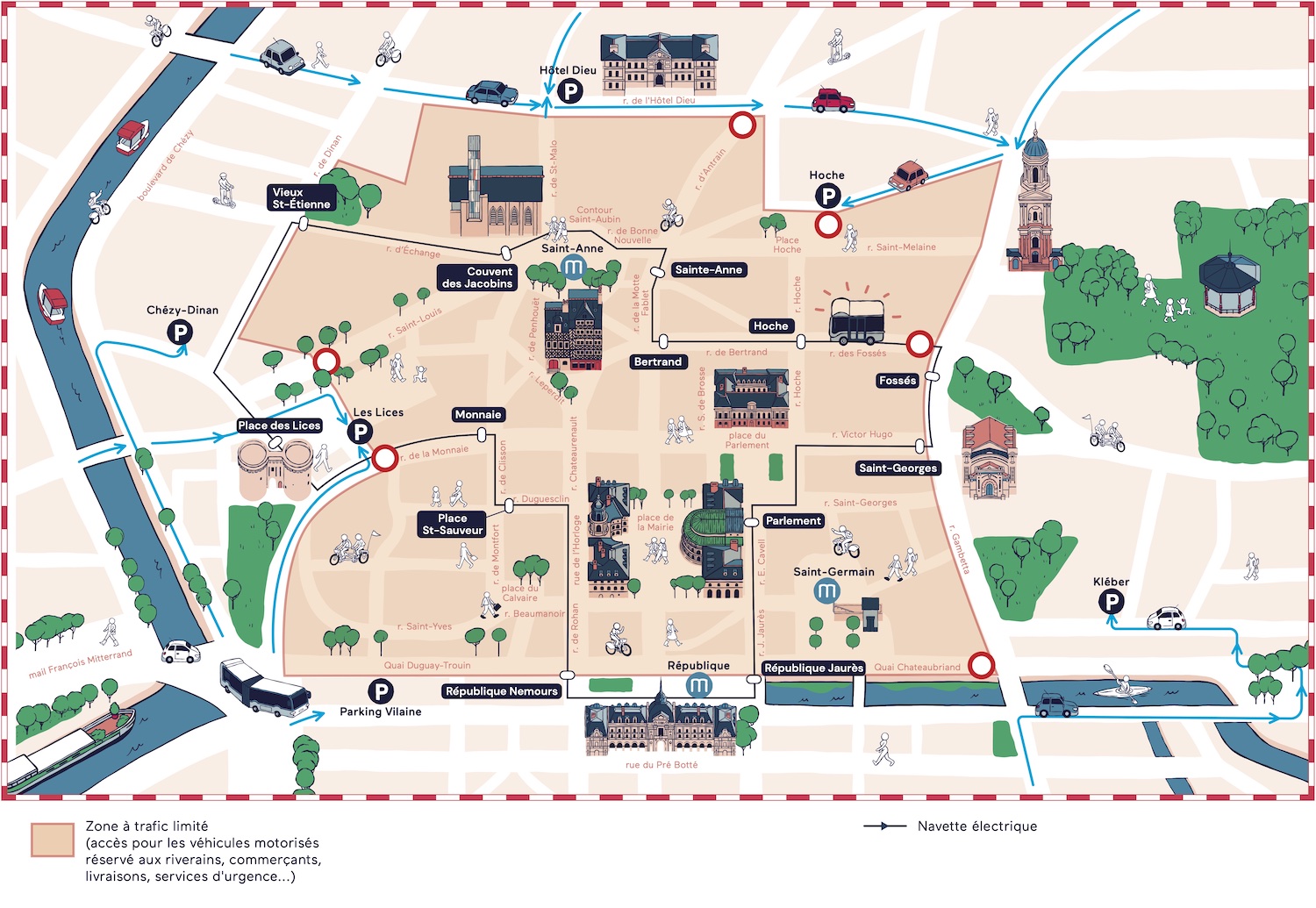 La carte de la ZTL (Zone à Trafic Limité) du centre historique