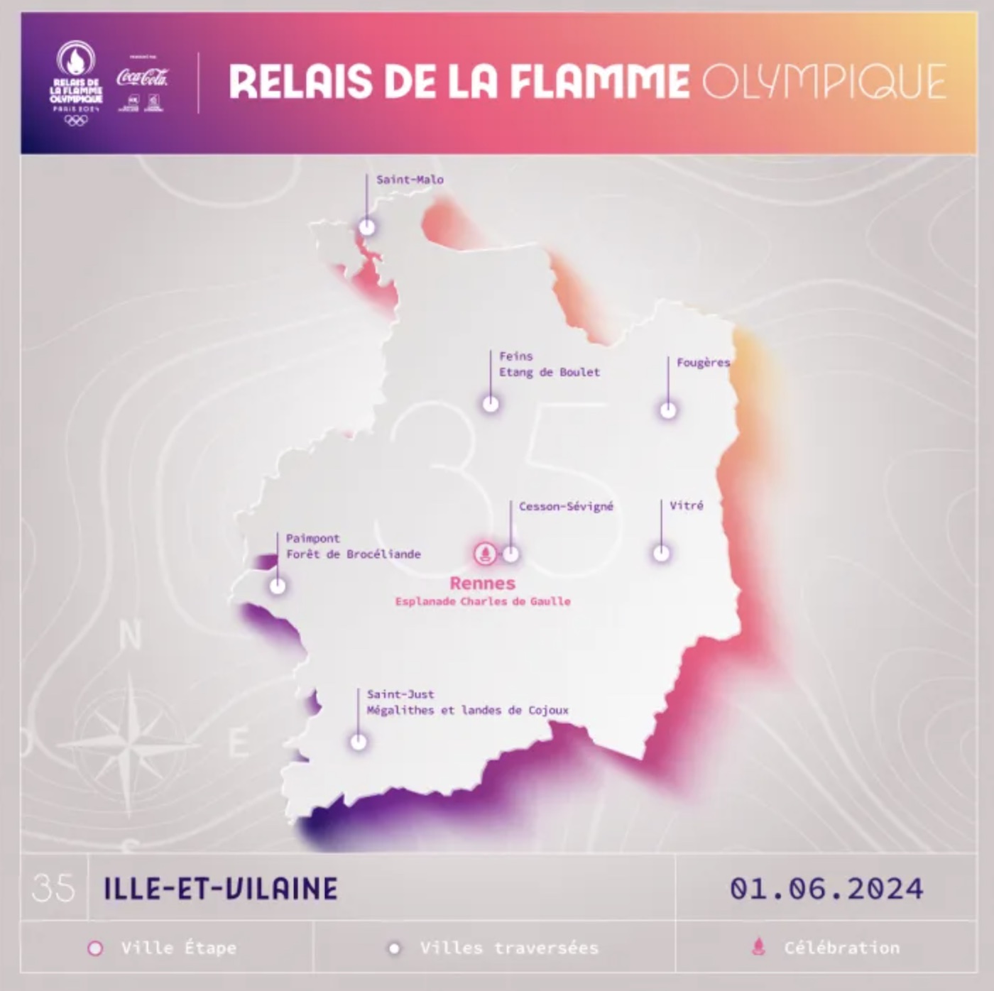 Carte du parcours de la flamme en Ille-et-Vilaine