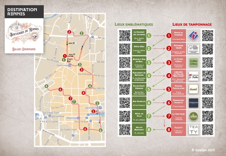 Parcours Sutanpu pour collections des tampons exclusifs des monuments rennais