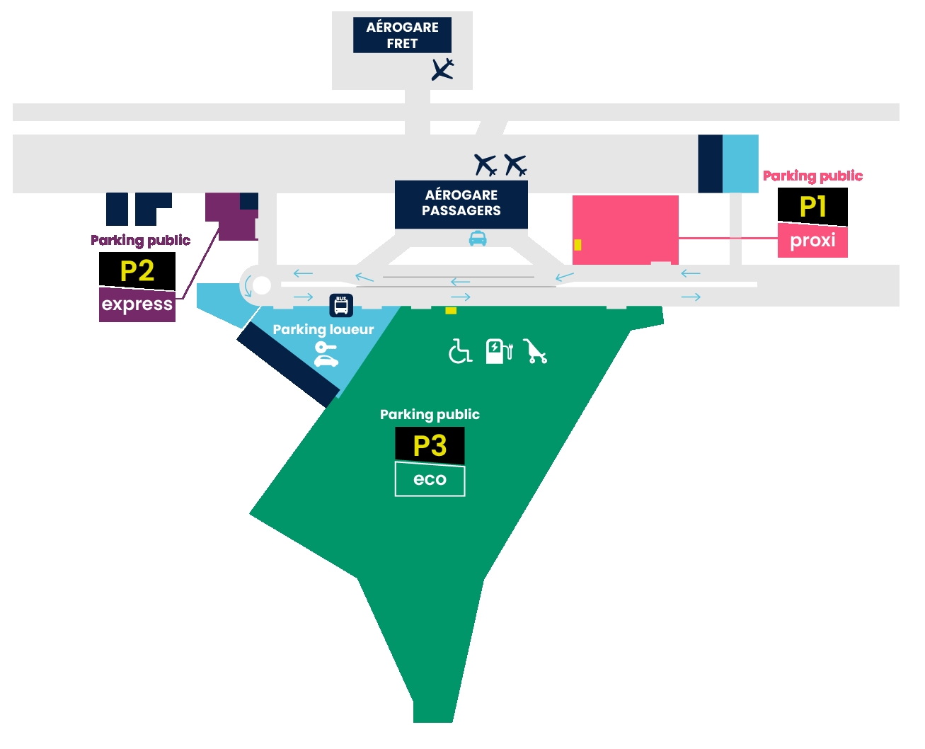 Plan des parkings de l'aéroport de Rennes