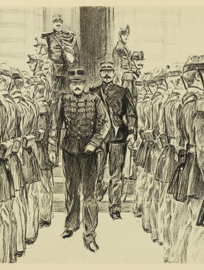 Le Capitaine Alfred Dreyfus sort du Lycée de Rennes où se tient le Conseil de guerre