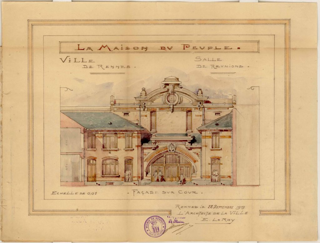 Plan de la façade de la Maison du peuple de l'architecte de la ville Emmanuel Le Ray